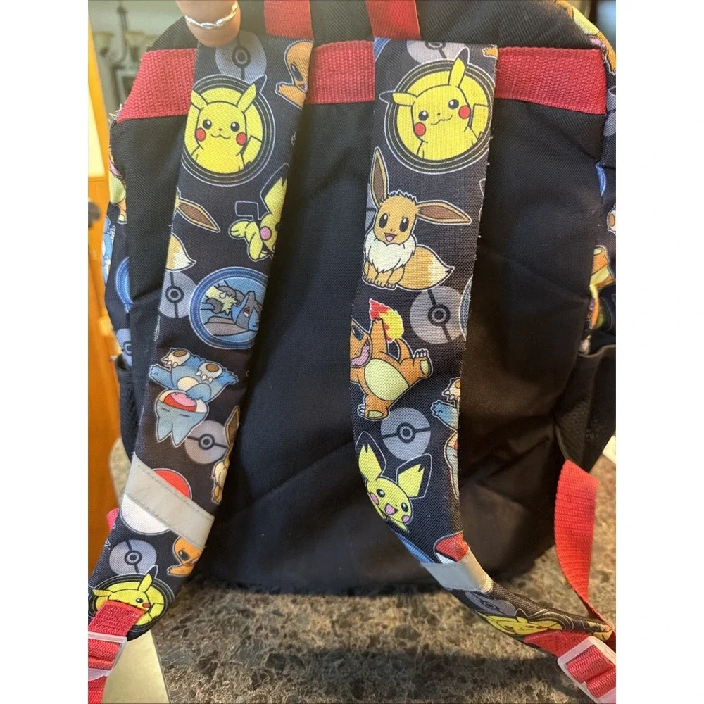 Pokemon Bioworld Pikachu Eevee All Over Print Backpack Black Red School Bag